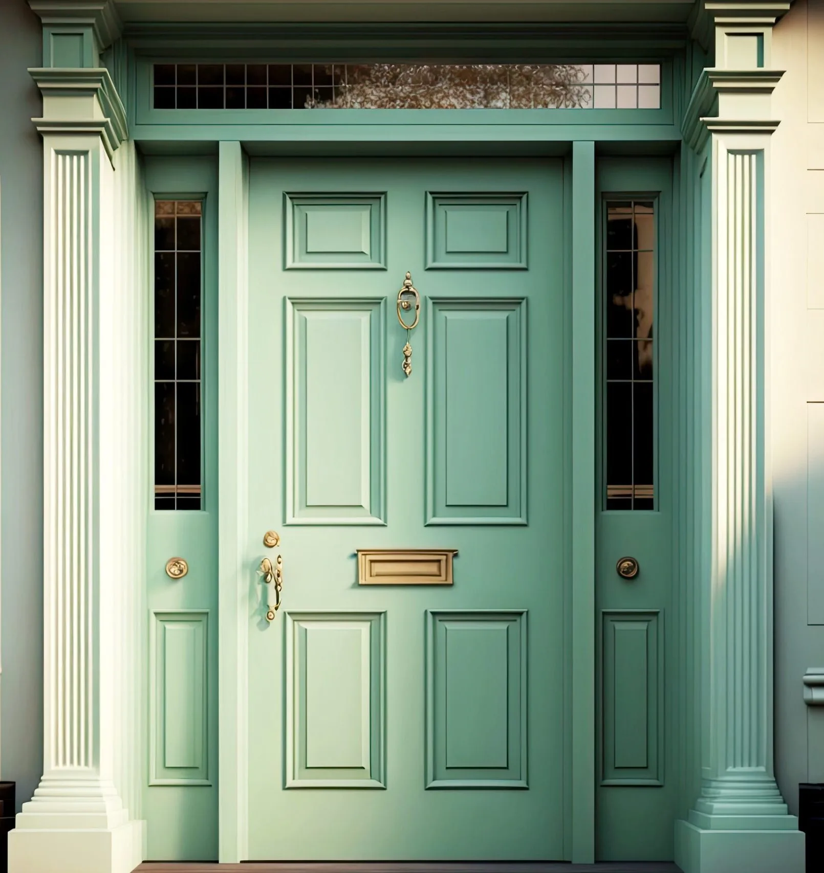 large_light_green_front_door_of_house_with_handles_and_locks